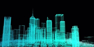 数字城市崩溃3D运动图形。未来的网络商务城市和城市能源技术概念。