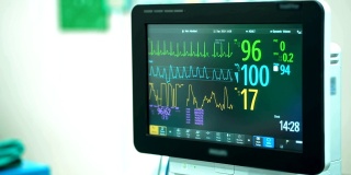 手术室4K心脏监护仪。心电监护仪显示患者的心率背景