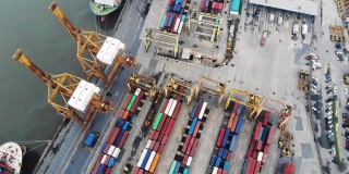 从无人机的角度看，国际航运码头与集装箱港是货物的进出口