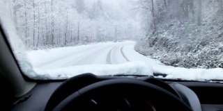 白天在暴风雪中开车。