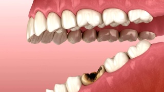 失去臼齿。3D动画的人的牙齿和假牙的概念视频素材模板下载