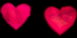 浪漫覆盖两个霓虹热粉色发光的心