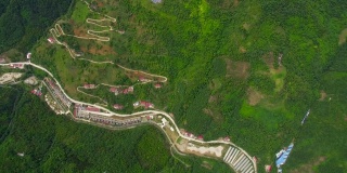 秦岭山村鸟瞰图，陕西，中国。
