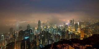 从黑夜到白天的时间流逝香港城市的天际线。中国香港太平山的景色