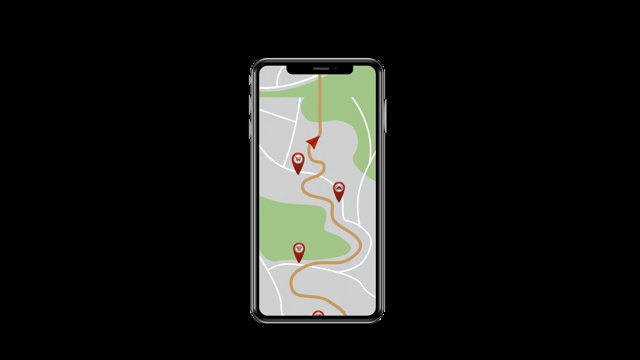 GPS跟踪。运动导航器。智能手机上的导航图移动。移动地图上的红色标记。循环动画。