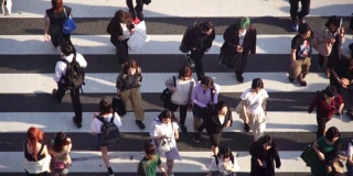 在日本东京，人群穿过斑马线。