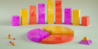 经济彩色图表图形3D渲染动画