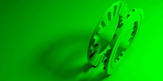 绿色配对齿轮绿色背景- 3D渲染视频剪辑
