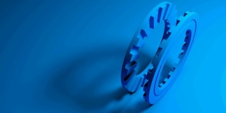 蓝色配对齿轮的蓝色背景- 3D渲染视频剪辑