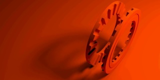 红橙色配对齿轮在红橙色背景- 3D渲染视频剪辑