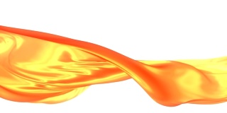 橙色抽象动态布艺动画在白色的背景。彩缎面料飞扬。豪华的抽象模式。3 d渲染。4K，超高清分辨率