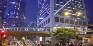 香港。商业区。Financail建筑。行人。流量。