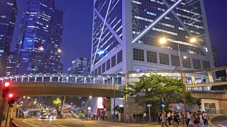香港。商业区。Financail建筑。行人。流量。视频素材模板下载