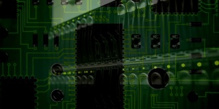 计算机服务器移动电路板在深绿色的背景