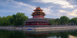 时间流逝4k视频。清晨从金山公园远眺北京紫禁城，宁静的北京风景。
