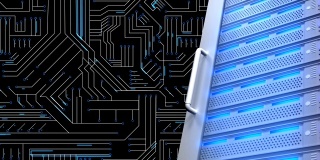 计算机服务器和发光的蓝色电路板