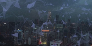 现代都市景观和连接香港的通讯网络，通讯概念。
