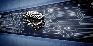 屏幕上的金属脑和计算机电路板