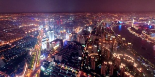 高角度观看上海城市的夜晚，4k镜头，延时视频。