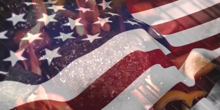 烤肉和独立日的美国国旗。