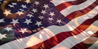 烤肉和独立日的美国国旗。