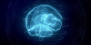 未来的蓝色数字大脑无缝循环。核磁共振扫描中的神经元放电