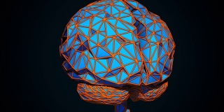 人类的大脑是由计算机生成的彩色三角形组合而成的。数字人工智能大脑的三维渲染
