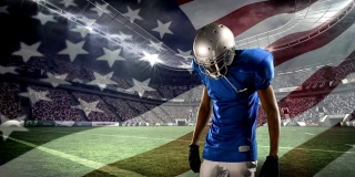 美国橄榄球运动员戴着头盔