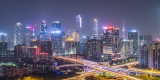 夜间的广州天际线和天桥，中国