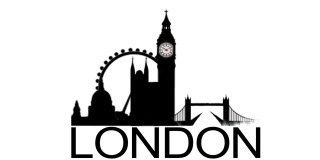 伦敦标题揭示剪影天际线。墨水概念揭示著名地标