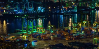 4K时间流逝工业港口与集装箱港口，其中是航运库存视频的一部分