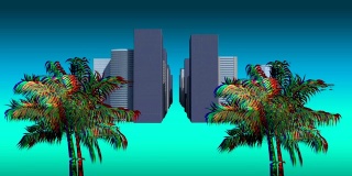 五颜六色的棕榈树和建筑物