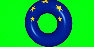 欧盟旗帜在绿屏上变成救生带