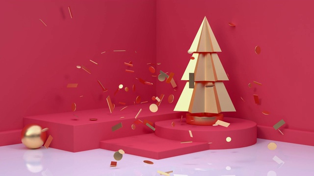 红色场景假日圣诞新年概念3d渲染运动圣诞树