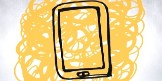数字合成手机平板上的黄色涂鸦