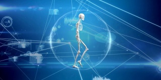Digital composite of a human skeleton in a network bubble