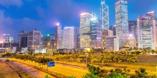 延时:香港中环及金钟天际线大厦
