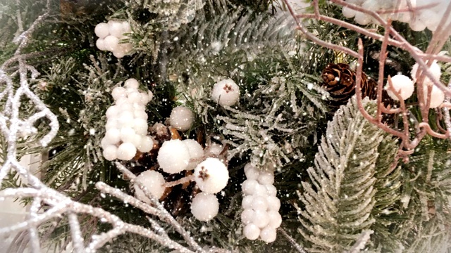 圣诞装饰松树，无缝环，雪花，4K