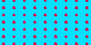逼真的3d卡通红心飞行和旋转在蓝色的背景。五彩缤纷的情人节象征。抽象浪漫的节日或广播装饰概念。循环3 d动画。