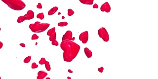 逼真的3d卡通红心飞行和旋转在白色的背景。五彩缤纷的情人节象征。抽象浪漫的节日或广播装饰概念。循环3 d动画。