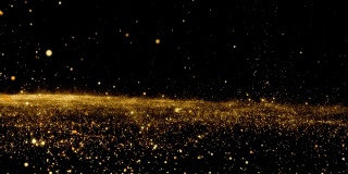 黄金的天空。抽象的星尘烟雾波粒子。具有三维粒子的纳米动态流。