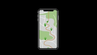 GPS跟踪。运动导航器。智能手机上的导航图移动。移动地图上的绿色标记。循环动画。视频素材模板下载