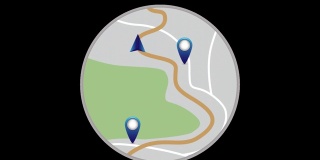 GPS跟踪。导航器运动。导航地图。移动地图上的蓝色记号笔。循环动画。