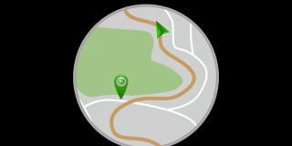 GPS跟踪。导航器运动。导航地图。移动地图上的绿色标记。循环动画。