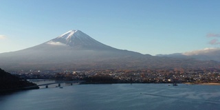 清晨鸟瞰富士山和川口湖