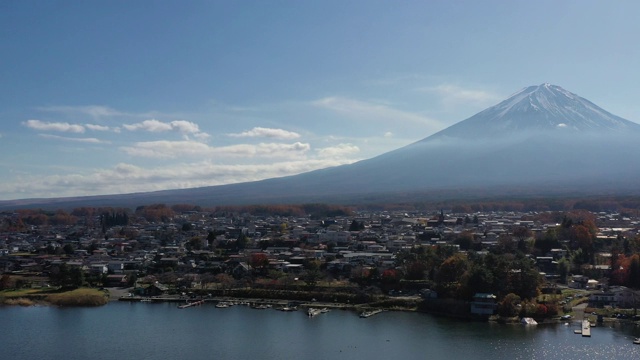 清晨鸟瞰富士山和川口湖