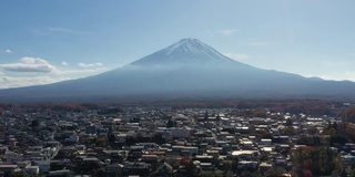 清晨鸟瞰富士山和川口湖