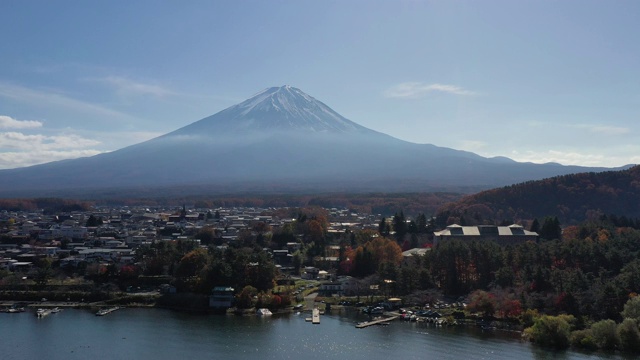 清晨鸟瞰富士山和川口湖