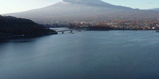 清晨鸟瞰富士山和川口湖