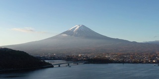 清晨鸟瞰富士山和川口湖